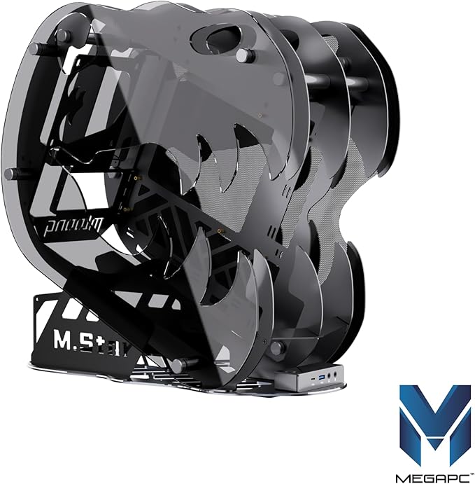 MegaPC Upgraded Open-Frame Mid-Tower Micro-ATX/Mini-ITX Gaming PC Case, Tempered Glass Side Panel, Pre-Installed ARGB PWM Fan, with USB3.0, Type-C, 240mm Radiator Support (Black)