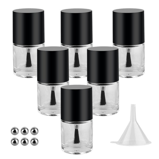 Empty Nail Polish Glass Bottles - 10ML 6PCS Set with Brush Cap, Funnel & Mixing Balls for Nail Art