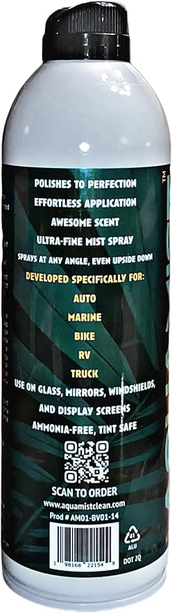 AQUAMIST® Premium Automotive/Marine Glass Cleaner – 2-Pack Value Bundle – Patented No Rag Drag™ Formula – Made in USA – 14 Oz. Aerosol Cans