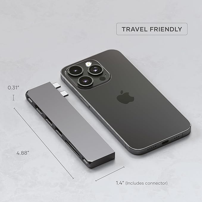 Satechi 7 in 1 USB C Hub Multiport Adapter Pro Slim, USB C Dongle, 100W Charging, 4K HDMI, USB 4, USB 3.2 Gen 2, SD/Micro Card Reader for Mac, MacBook Air/Pro - Space Gray