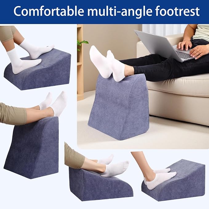 Opuvidity Foot Rest for Under Desk at Work, Ergonomic Under Desk Footrest with Washable Cover for Office, Home & Gaming Leg Elevation Pillow Blue