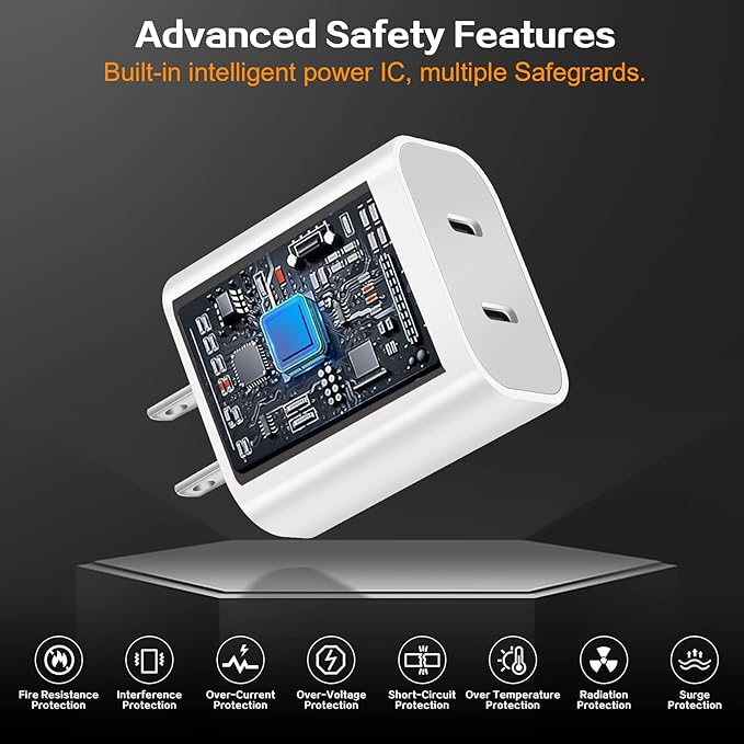 Phone Charger - 2Pack USB C Fast Charging Block, 4Pack USB C to Lightning Cable for iPhone 14/13/12/11/X/XR/SE