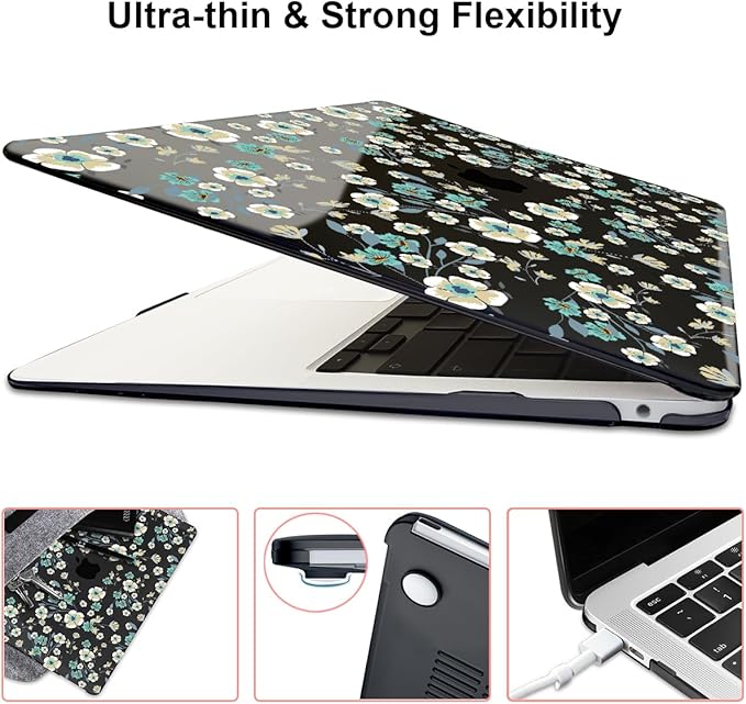 LCMOCICO for MacBook Air 13 inch Case 2021 2020 2019 2018 Release M1 A2337 A2179 A1932, Pritned Pattern Plastic Hard Case Cover for MacBook Air 13 M1 with Retina Display Touch ID, Small Green Flowers