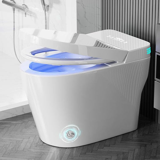 Smart Toilet with Bidet Built In, One Piece Bidet Toilet with 1.28 GPF Auto Dual Flush,Foot Sensor, Modern Elongated Tankless Toilet with Foam Shield,Heated Seat,Warm Water,Air Dry,LED Display