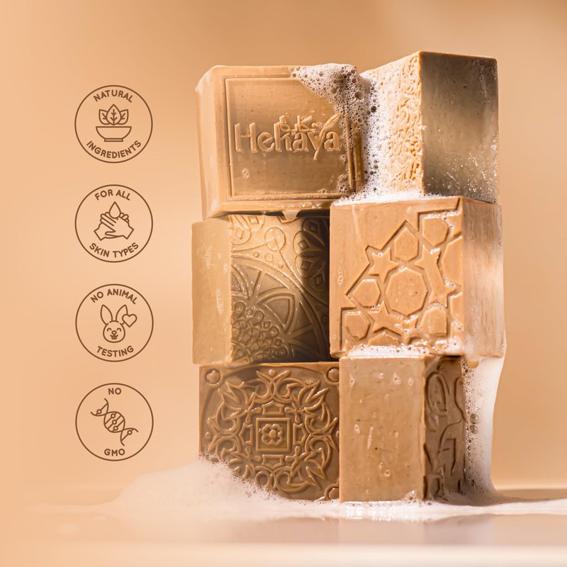 Hekaya Amber Olive Oil Soap Bar – Handmade & Natural – Moisturizing Vegan Soap for Face & Body – Warm Earthy Scent – Pack of 4 Large Bars (17.6 oz Total)