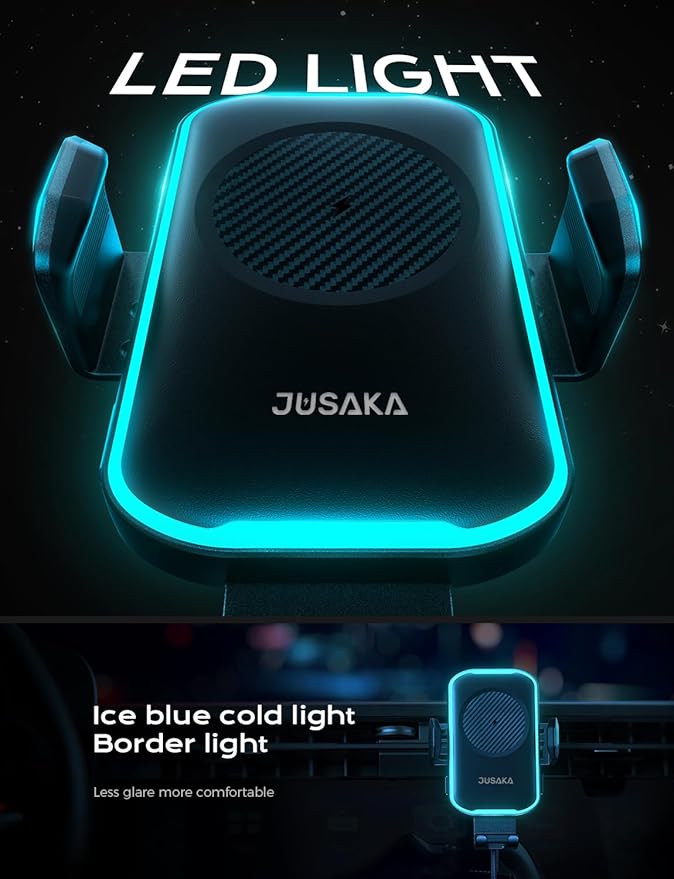 JUSAKA Wireless Car Charger,15W Fast Charging Auto Clamping Phone Holders for Your Car Compatible with iPhone 16/15/14/13, for Samsung Galaxy S24 Ultra S23 S22 S21, S20, S10+ (Black)