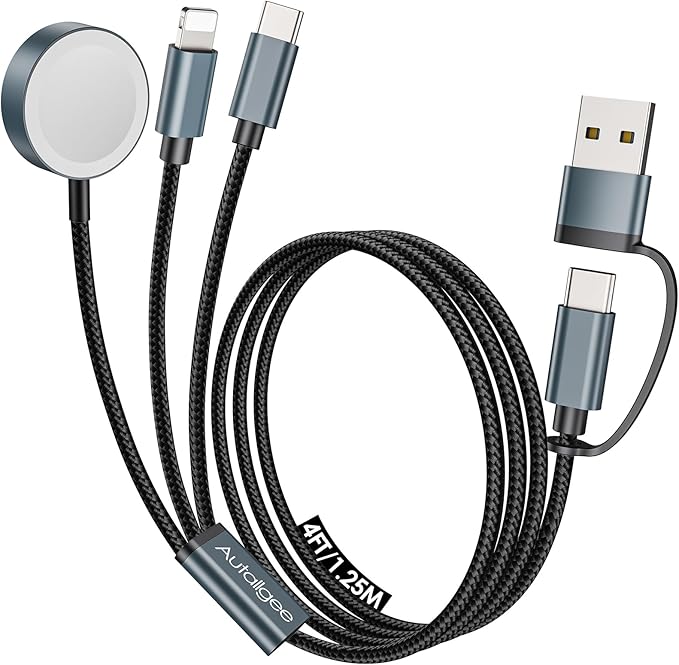 Airplane Travel Essentials 2026,Multi Charging Cable for Apple Watch Charger/iPhone Charger/USB C Charger,Cruise Gadgets RV Essentials for iWatch 10-2/iPhone 17-11/Samsung S25,for Sony PSP Cables-4FT