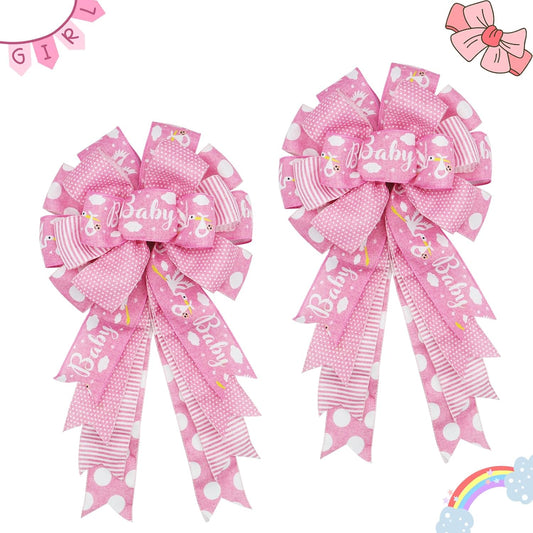 Montekin Large Baby Shower Bows - 20x11 Inch Wired Burlap Wreath Bow for Boys & Girls | Perfect Spring Decoration (Pink)