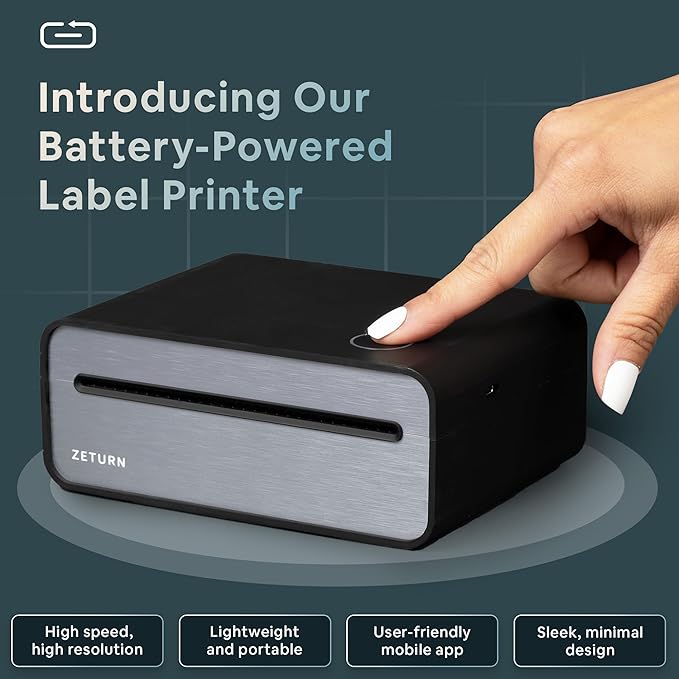 Zeturn 4x6 Thermal Shipping Label Printer - Wireless Bluetooth, Rechargeable Battery, No Ink Needed - for iPhone, Android, Home