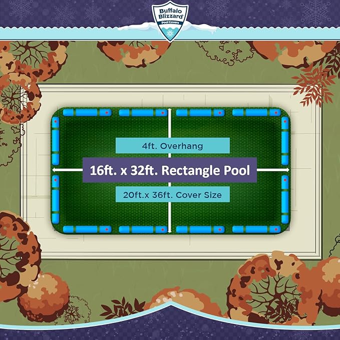 Buffalo Blizzard 16 ft x 32 ft Rectangle Pool Leaf Net | Mesh Pool Net Cover | Leaf Net for Above Ground Pool | Remove Leaves & Debris From Your Winter Cover | 4 Ft of Overlap | Winch & Cable Included