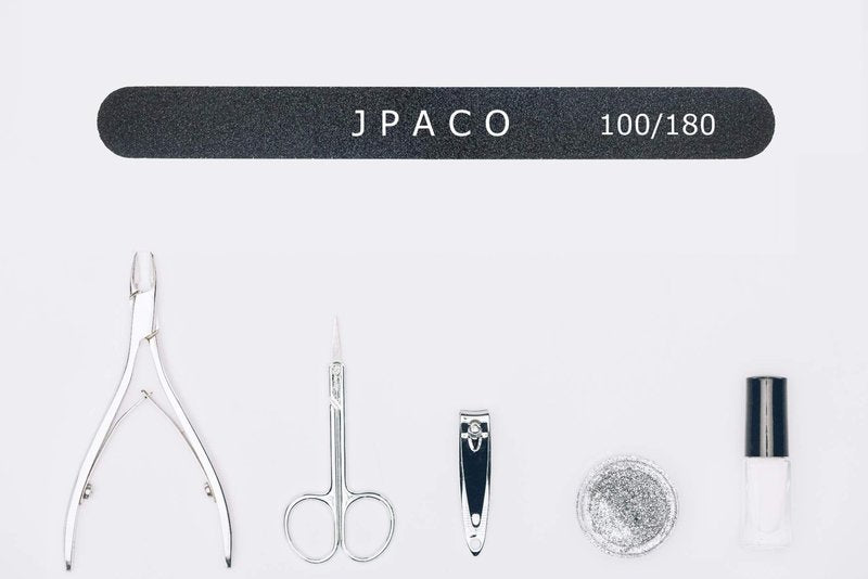 12-Pack Professional Nail Files: Double-Sided Emery Boards for Natural, Acrylic, Poly, and Gel Nails – Washable Black Manicure Tools Set by JPACO (100/180 Grit)