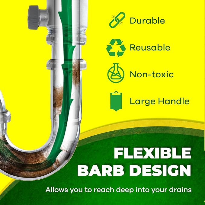 Zip-it Hair Drain Clog Remover, 25-inch Drain Unclogger Tool for Shower, Tub & Sink In Seconds - Reusable Snake Drain Hair Removal Tool, Flexible Drain Snake Non-toxic - Green (10-Pack)