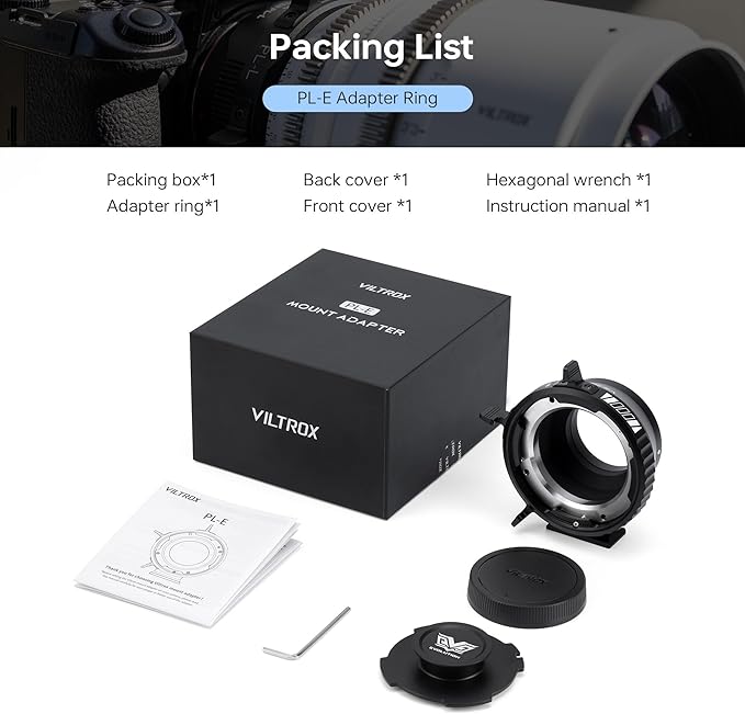 VILTROX PL-E Lens Adapter, Lens Converter Ring Camera Lens Mount Adapter Ring Compatible with PL Lenses to Sony E/NEX Mount Cameras A7S3/FS7/5/FX9 /A7R4/R3/a Series/Nex Series