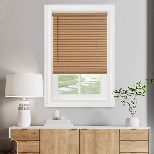 Cordless Light Filtering Mini Blind - 33 Inch Width, 72 Inch Length, 1" Slat Size - Woodtone - Cordless GII Morningstar Horizontal Windows Blinds for Interior by Achim Home Decor