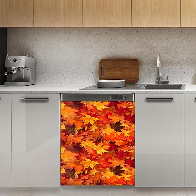 Autumn Gold Maple Leaves Dishwasher Magnet Cover for The Front Magnetic Dishwasher Door Covers Dish Washer Sticker Wrap Home Decorative Appliances Panel Decal Kitchen Decor 23" x 26" (Magnetic)