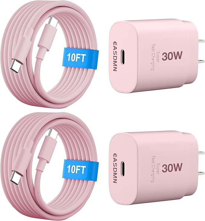 30W USB C i Phone 17 16 15 Charger Fast Charging, 2PACK Wall Charger for iPhone 16 15 Pro Max Charger Cord 10FT Fast Type C Block for iPhone 17 Pro Max/17 Air/16/15 Plus/15 Pro Max,i Pad Pro, Pink