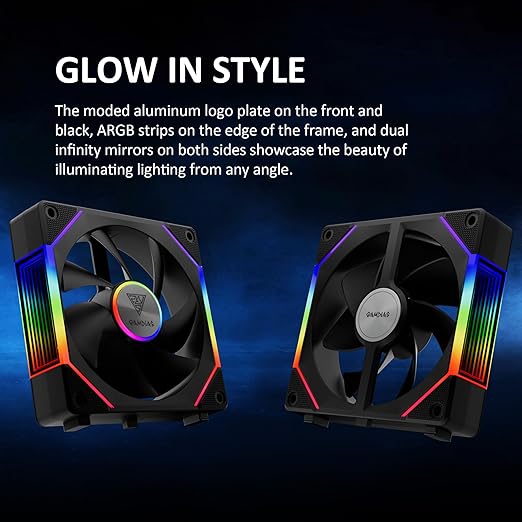 GAMDIAS ARGB Case Fan 120mm x1 & Reverse Blade x1, ARGB Motherboards Sync, Hassle-Free Cable Management with Cabless Daisy Chain Design, Quiet & 75CFM Airflow with 2400 RPM PWM RGB PC Fan, Aeolus P2