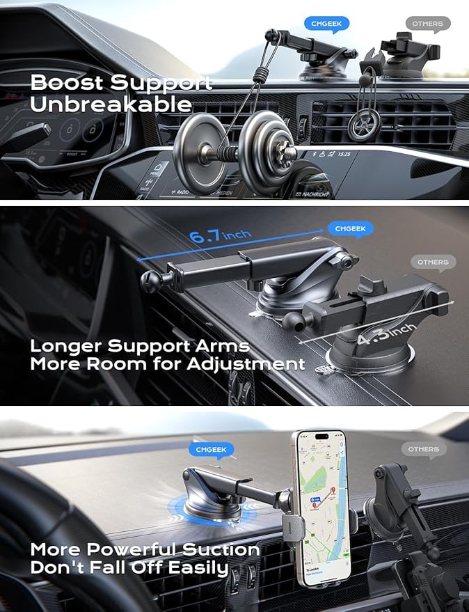 CHGeek [Upgraded Version] Quick Charge 3.0 Cigarette Lighter Adapter, CHGeek 180W 12V/24V 3-Socket Car Power DC Outlet Splitter with 8.5A 4 USB Charging Ports & LED Voltmeter Power Switch Car Charger
