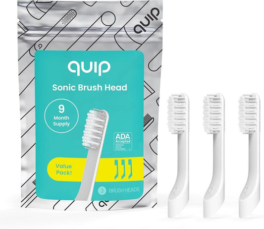 Quip Sonic Toothbrush Replacement Heads - Soft Bristle Refills for Electric Toothbrushes | 3 Pack, Lasts 3 Months Each
