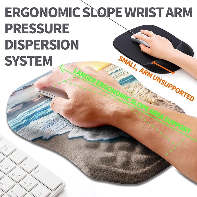Armanza Ergonomic Slope Mouse Pad Wrist Support, Wrist Rest Mousepad for Carpal Tunnel Pain Relief with Massage Bulge and Slow Rebound Memory Foam (12x8 inch, Sunrise Beach)
