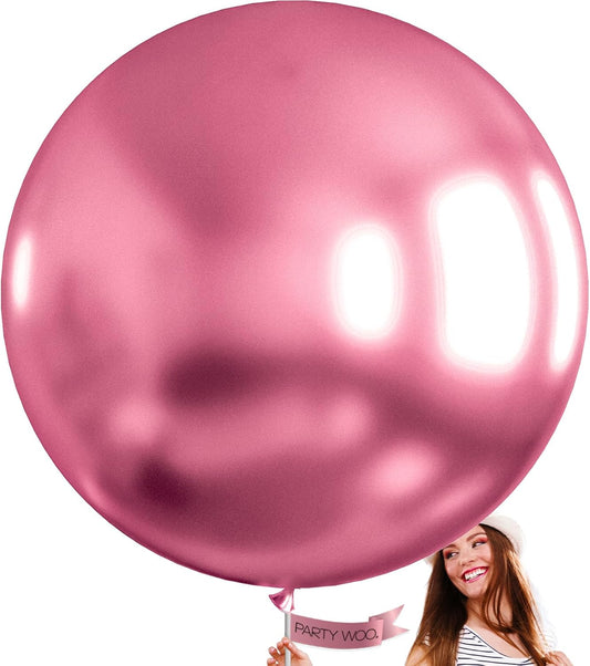 PartyWoo Metallic Pink Balloons - 36 Inch Jumbo Latex Balloons for Birthday & Wedding Decor | 4 Pack