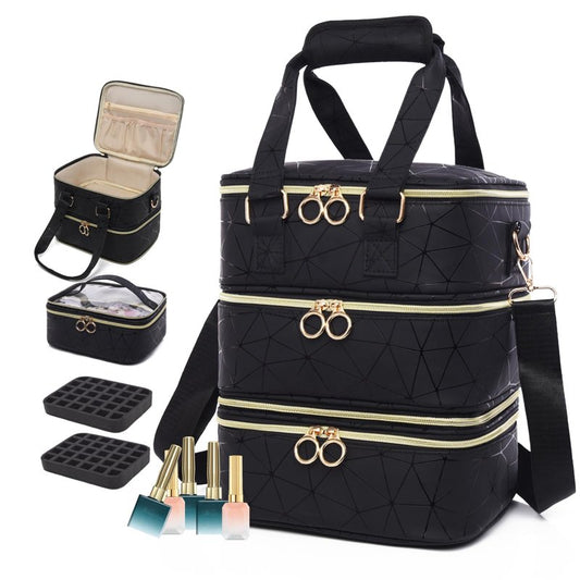 Wifeassistant 3 Layers Nail Polish Organizer Bag - Holds 60 Bottles,Portable Travel Case with Shoulder Strap,Nail Tech Kit Storage,Versatile Cosmetics Case,Detachable,Waterproof,Gifts for Women