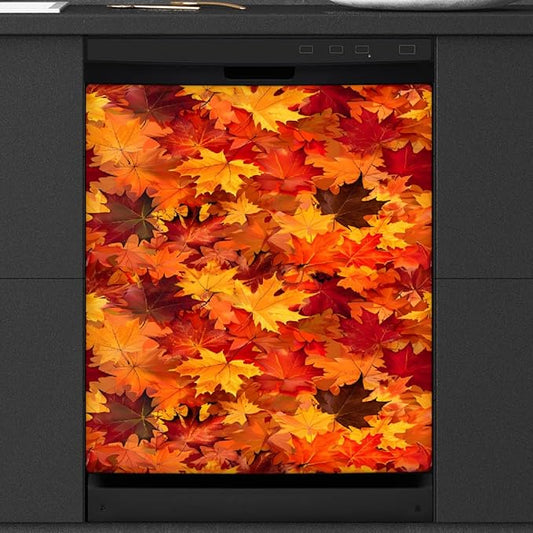 Autumn Gold Maple Leaves Dishwasher Magnet Cover for The Front Magnetic Dishwasher Door Covers Dish Washer Sticker Wrap Home Decorative Appliances Panel Decal Kitchen Decor 23" x 26" (Magnetic)