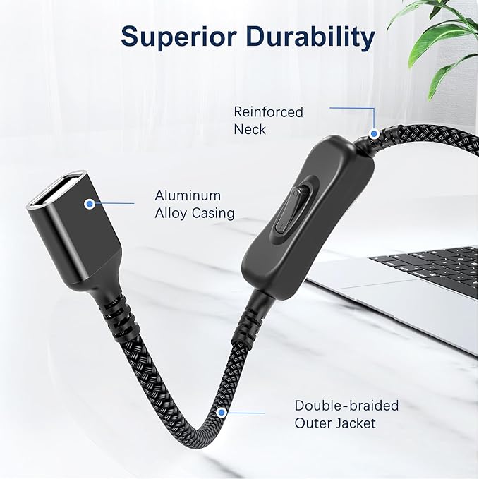 Itramax USB On Off Switch Cable,USB Extension Cable Support Data and Power 3.3FT/1M,Inline Power Switch,Male to Female with Toggle Switch for LED Lamp,LED Light Strips,Driving Recorder