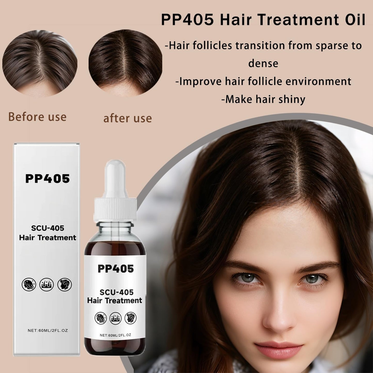 PP405 Hair Treatment, SCU-405 Hair Growth Oil, Infused with PP405 for Hairloss & Baldness, Hair Growth Serum for Women & men (2PCS)