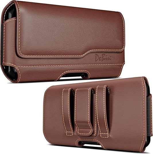 DeBin Holster for Large iPhone Plus, ProMax 16 15 14 13 12 11 Xs Max - Cell Phone Belt Holder Case with Clip Carrying Pouch Cover (Fits Phone with Protective Case on) Brown