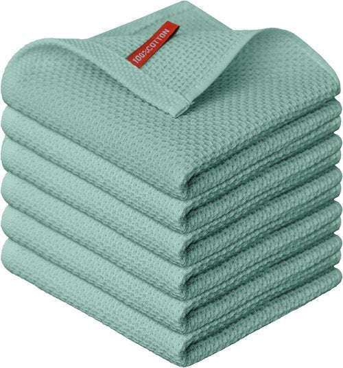 Artoid Mode 100% Cotton Kitchen Dish Cloths - Ultra Soft & Absorbent | Light Green, 12x12 Inch, Set of 6