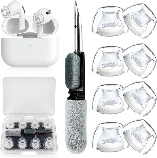 4 Pair Compatible with AirPods Pro 2nd/1st Generation Replacement Ear Tips,with Noise Reduction Hole & Built-in dust Guard Screen,for USB-C Charging Case with Cleaner kit -(4 Sizes XS/S/M/L)