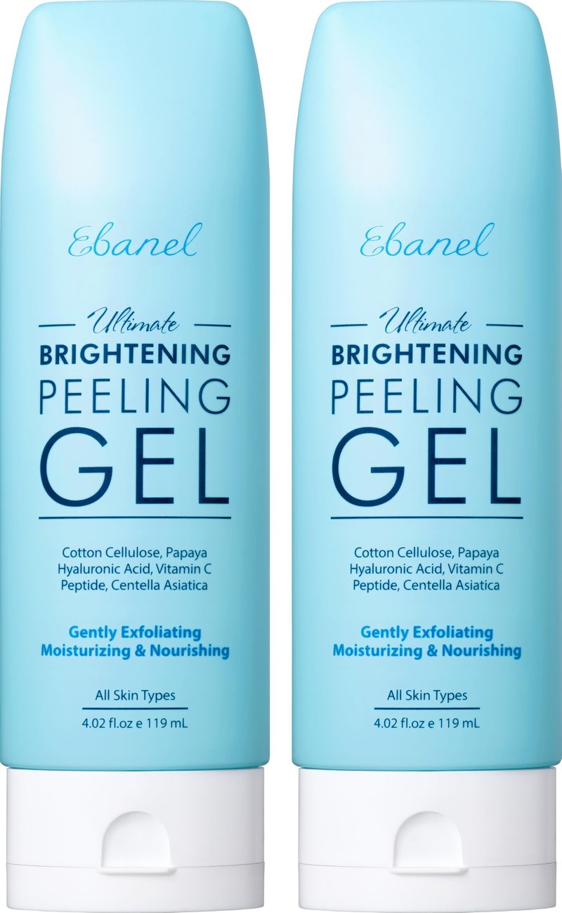 Ebanel 2-Pack Brightening Peeling Gel with Cotton Cellulose, Rice, Papaya, Centella, Hyaluronic Acid for Face and Body, Gentle Exfoliating Face Scrub Gel Peel Wash Pore Cleanser Minimizer Exfoliator