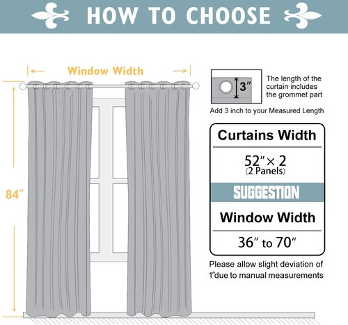 ChrisDowa Blackout Curtains - 84-Inch Thermal Insulated Grommet Panels Set for Bedroom & Living Room (Grey, 2 Panels)