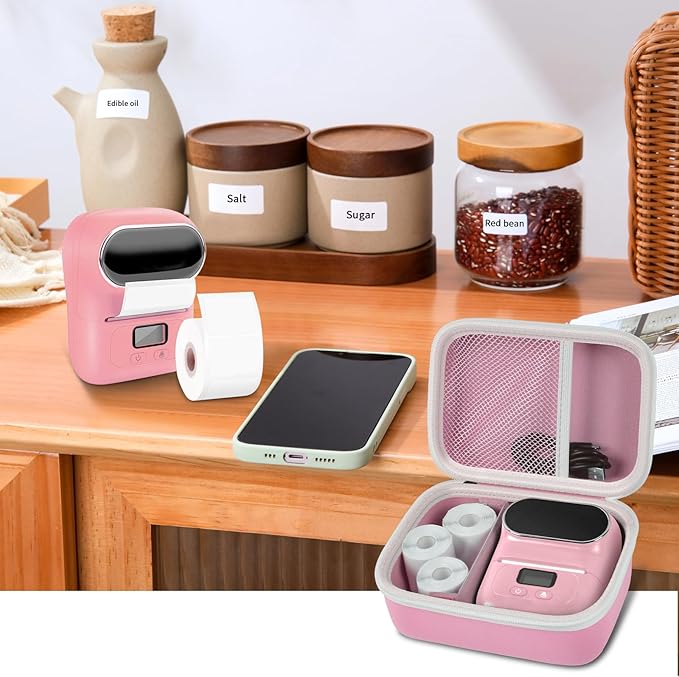 Boobowl Case Compatible with Phomemo M110 Label Maker - Portable Mini Bluetooth Thermal Label Maker Carrying Storage Bag for Printer Labels, USB Cable and Accessories - Pink (Box Only)
