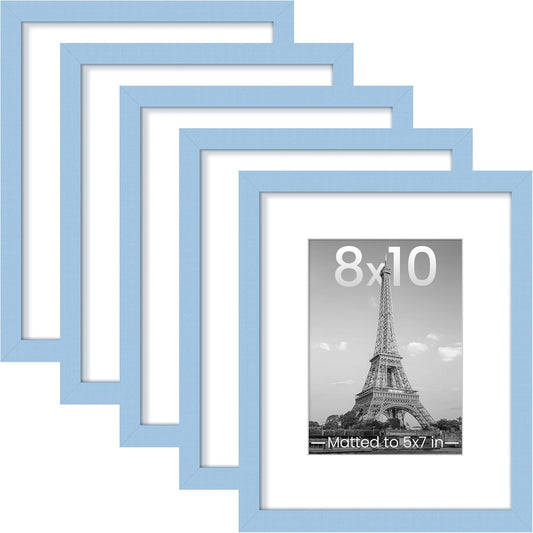 Upsimples 8x10 Picture Frame Set of 5 - Versatile Display for 5x7 with Mat or 8x10 Without | Blue