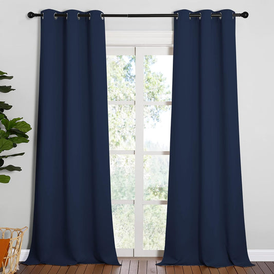NICETOWN Long Window Drapes - Grommet Top Curtains for Living Room & Guest Room | Navy, 42" x 95" (2 Pieces)