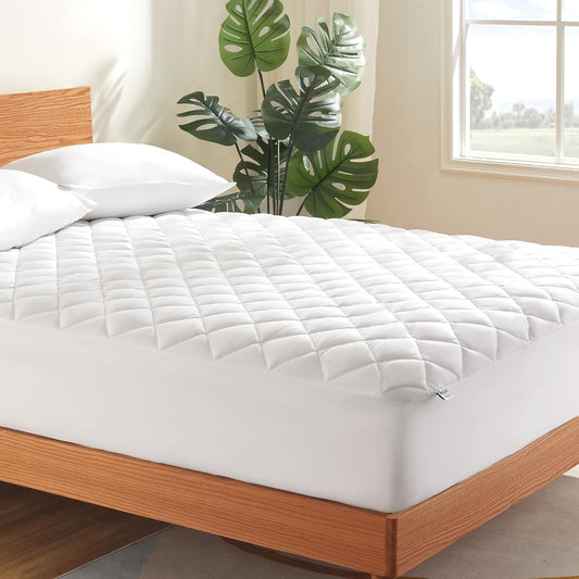 Sleep Zone Mattress Cover - Queen Size Quilted Fitted Protector | Deep Pocket Stretches Up to 21 Inches, Breathable Topper (White, 60x80)