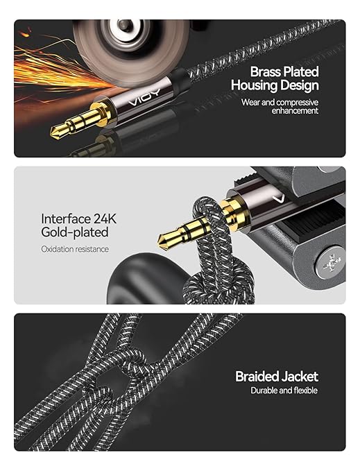 VIOY Headphone Extension Cable 100 FT,[Copper Shell, Hi-Fi Sound] 3.5 mm Male to Female Stereo Audio Cable Nylon Braided Aux Cord for Smartphones, Tablets, Media Player