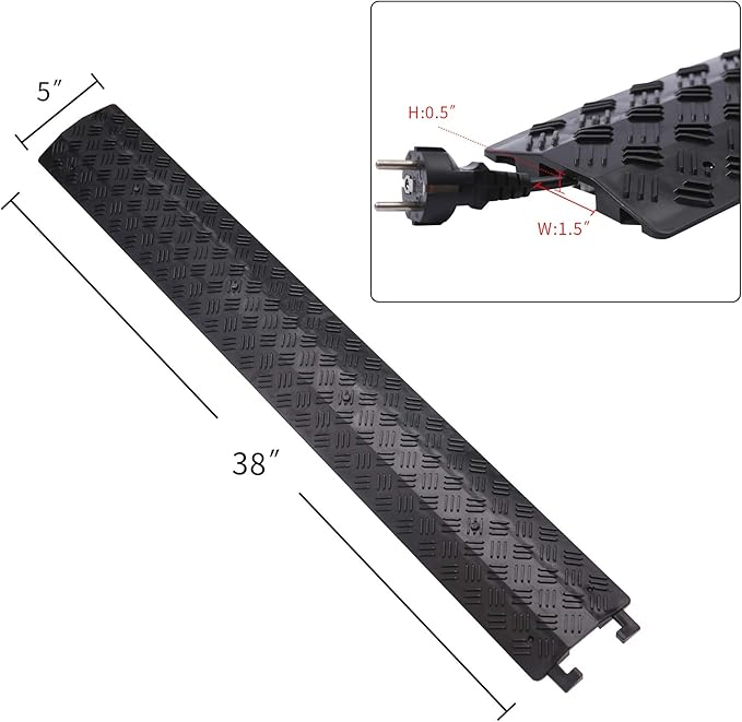 Anbotek - Small 1 Piece - Floor Cord Cover Cord Protector Drop Over Drop Trak Cable Ramp for Office Warehouse - Black
