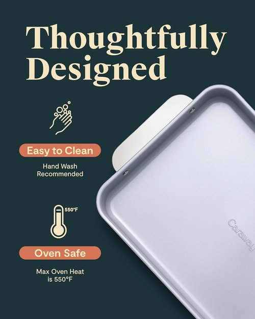 Caraway Non-Stick Ceramic Rectangle Pan Duo | 9”x13” - Naturally Slick & Non-Toxic - Ideal for Brownies & Lasagnas - Cream