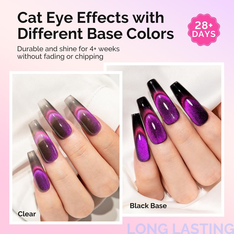 MelodySusie 9D Chameleon Cat Eye Gel Nail Polish Set 6 PCS, 15ml 0.5 Fl Oz Red Rosy Pink Glitter Holographic Magnetic Nail Polish with Magnet, UV Nail Polish for Nail Art Manicure Salon DIY at Home