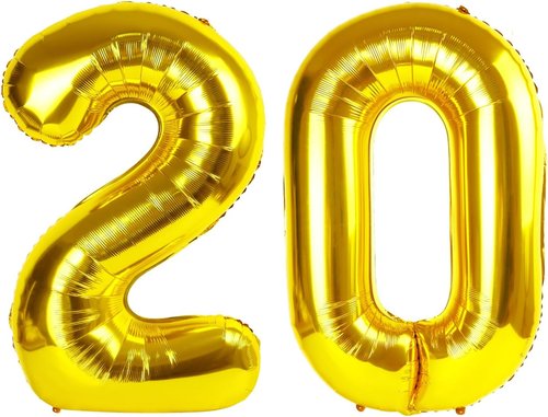 Gold 20 Number Balloon - 40 Inch Foil Balloon for Happy 20th Birthday Celebrations & Events