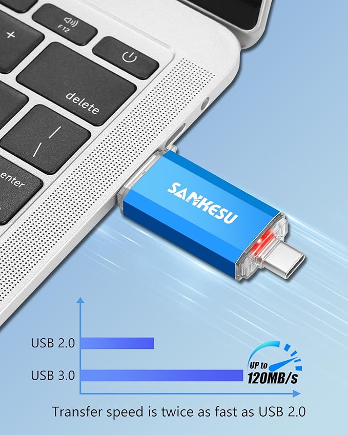 SANKESU USB C Flash Drive 256GB Thumb Drive for Android Phone USB 3.1 Type-A & Type-C Dual OTG Photo Storage Memory Stick Compatible with PC Laptop Macs Smartphone Tablet