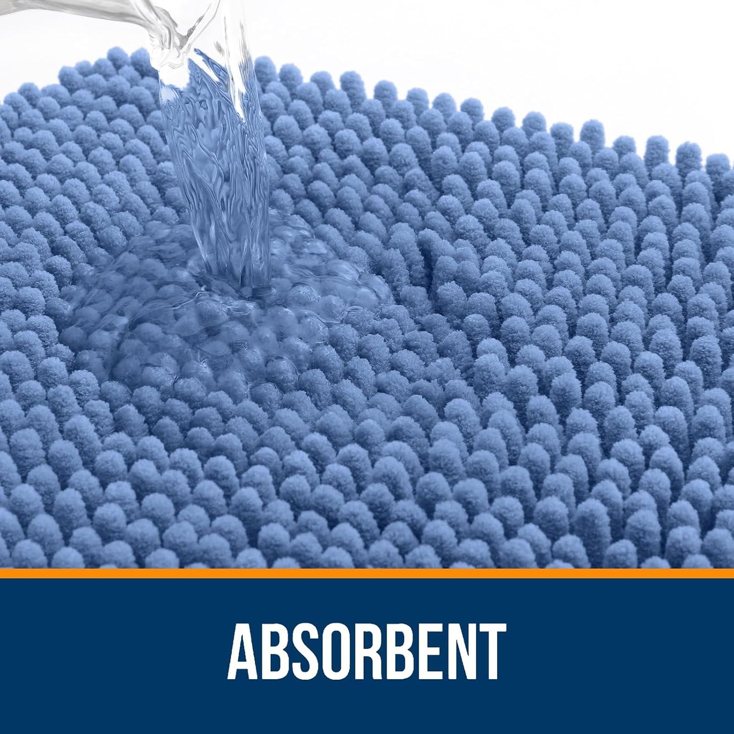OLANLY Large Bath Rugs - Soft Absorbent Chenille with Quick Dry Rubber Backing | 40x32 Cornflower Blue