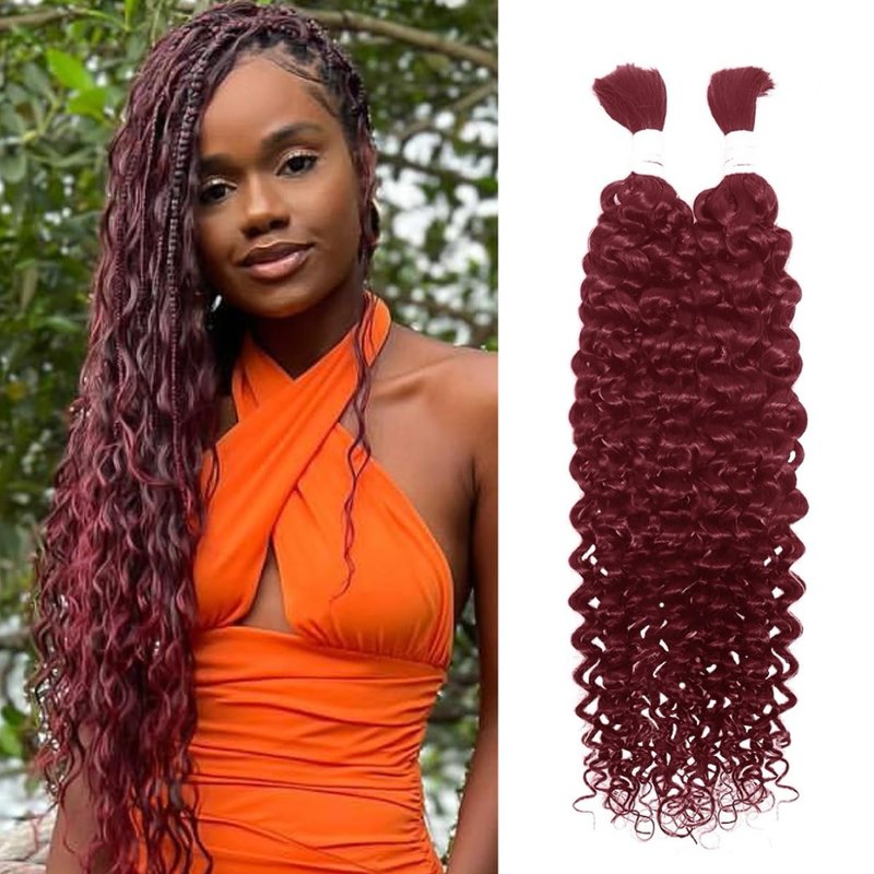 Human Braiding Hair Deep Wave Bulk Human Hair for Braiding Bohemian Knotless 2 Bundles 100g 18Inch No Weft 10A Brazilian Virgin Human Hair Extensions Curly Bulk Human Hair for Boho Braids