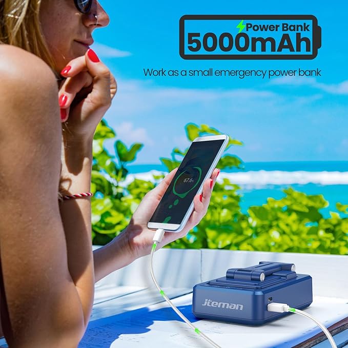 JTEMAN Cell Phone Stand with Bluetooth Speaker and Charging Function, HD Sound Adjustable Phone Holder, Birthday Gifts for Men Women, Cool Tech Kitchen Gadgets for All Phones,Tablet (Blue)