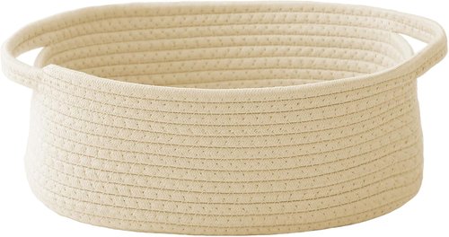 JMvicyroam Woven Basket - Small Rope Storage Bin with Handles for Organizing Shelves & Closets | Beige Gift Basket for Toys & Books