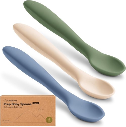 KeaBabies Silicone Baby Spoons - Self-Feeding Utensils for 6-12 Months | 3-Pack Dishwasher-Safe Set (Slate)