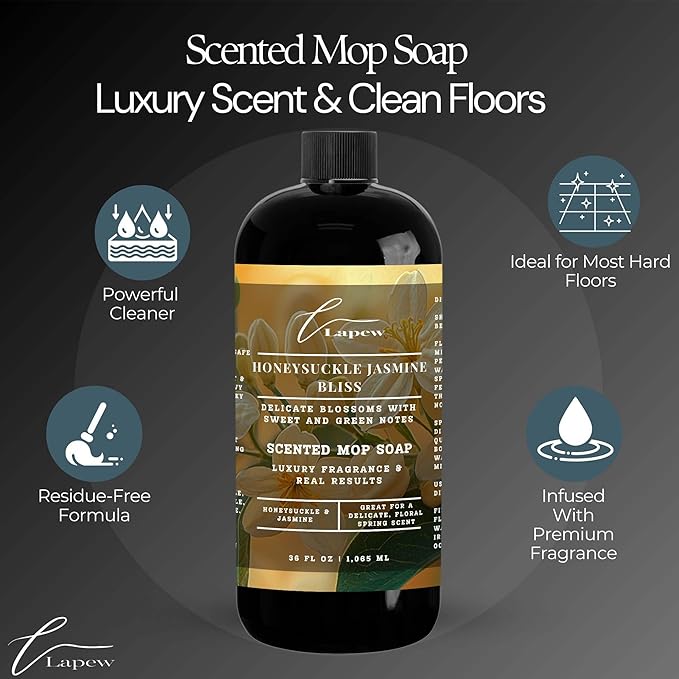 Lapew Honeysuckle Jasmine Bliss Scented Cleaning Bundle | Carpet Deodorizer Powder (16 oz) & Mop Soap Concentrate (36 oz) | Pet-Friendly Odor Eliminator